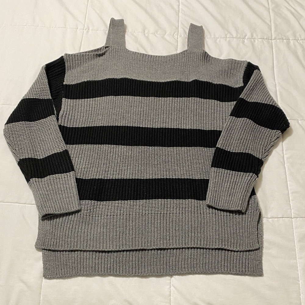 Soho Gray & Black Striped Off-the-Shoulder Sweater